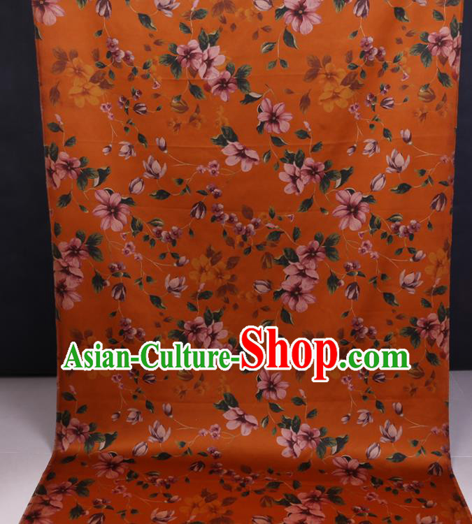 Chinese Traditional Gambiered Guangdong Silk Classical Flowers Pattern Watered Gauze Cheongsam Orange Satin Fabric