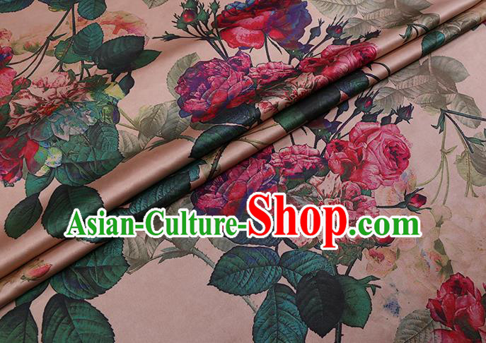 Chinese Traditional Classical Roses Pattern Gambiered Guangdong Silk Cheongsam Satin Fabric Beige Watered Gauze Chinese Traditional Classical Roses Pattern Gambiered Guangdong Silk Cheongsam Satin Fabric Beige Watered Gauze