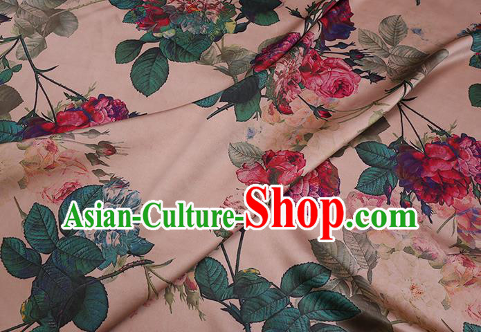 Chinese Traditional Classical Roses Pattern Gambiered Guangdong Silk Cheongsam Satin Fabric Beige Watered Gauze Chinese Traditional Classical Roses Pattern Gambiered Guangdong Silk Cheongsam Satin Fabric Beige Watered Gauze