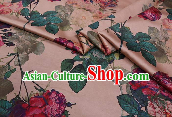 Chinese Traditional Classical Roses Pattern Gambiered Guangdong Silk Cheongsam Satin Fabric Beige Watered Gauze Chinese Traditional Classical Roses Pattern Gambiered Guangdong Silk Cheongsam Satin Fabric Beige Watered Gauze