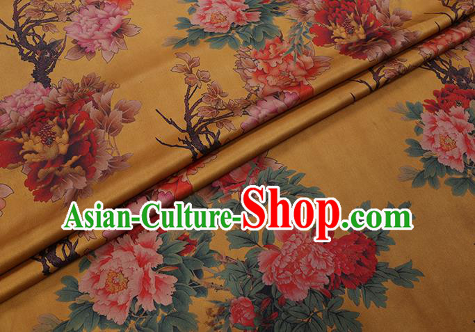 Chinese Classical Peony Pattern Yellow Satin Fabric Traditional Cheongsam Watered Gauze Gambiered Guangdong Silk Chinese Classical Peony Pattern Yellow Satin Fabric Traditional Cheongsam Watered Gauze Gambiered Guangdong Silk