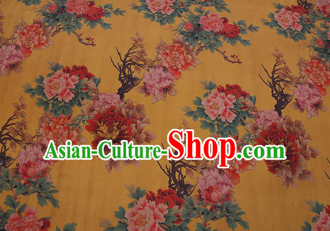 Chinese Classical Peony Pattern Yellow Satin Fabric Traditional Cheongsam Watered Gauze Gambiered Guangdong Silk Chinese Classical Peony Pattern Yellow Satin Fabric Traditional Cheongsam Watered Gauze Gambiered Guangdong Silk