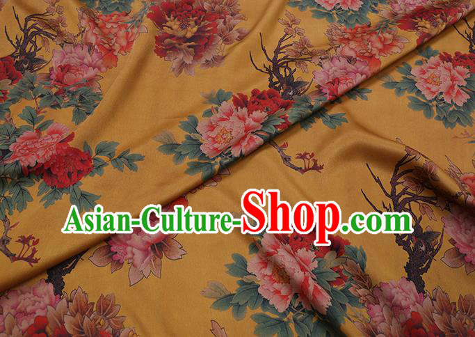Chinese Classical Peony Pattern Yellow Satin Fabric Traditional Cheongsam Watered Gauze Gambiered Guangdong Silk Chinese Classical Peony Pattern Yellow Satin Fabric Traditional Cheongsam Watered Gauze Gambiered Guangdong Silk