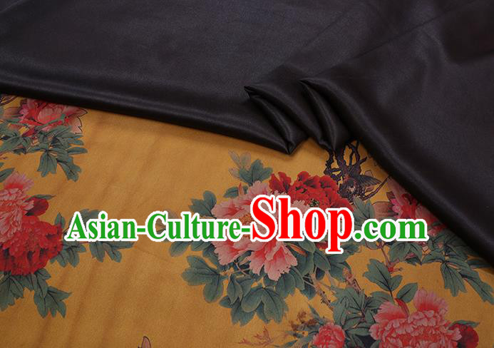 Chinese Classical Peony Pattern Yellow Satin Fabric Traditional Cheongsam Watered Gauze Gambiered Guangdong Silk Chinese Classical Peony Pattern Yellow Satin Fabric Traditional Cheongsam Watered Gauze Gambiered Guangdong Silk