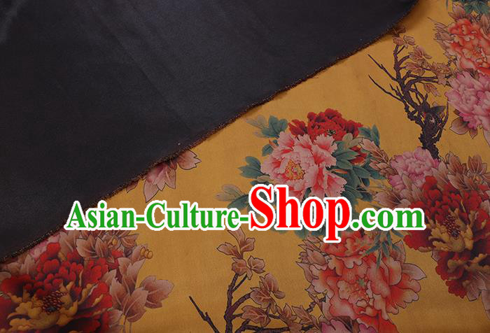 Chinese Classical Peony Pattern Yellow Satin Fabric Traditional Cheongsam Watered Gauze Gambiered Guangdong Silk Chinese Classical Peony Pattern Yellow Satin Fabric Traditional Cheongsam Watered Gauze Gambiered Guangdong Silk