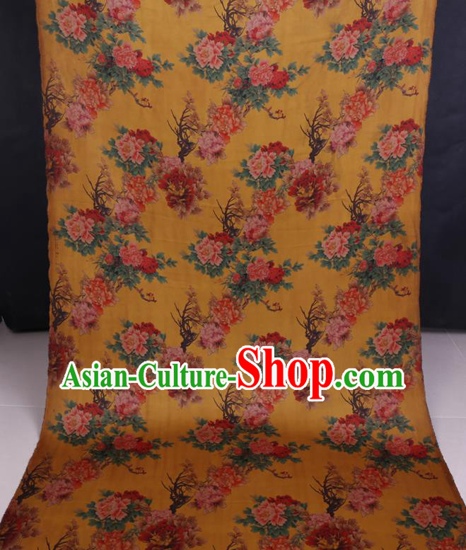 Chinese Classical Peony Pattern Yellow Satin Fabric Traditional Cheongsam Watered Gauze Gambiered Guangdong Silk Chinese Classical Peony Pattern Yellow Satin Fabric Traditional Cheongsam Watered Gauze Gambiered Guangdong Silk