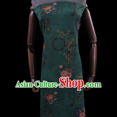 Chinese Traditional Green Watered Gauze Fabric Asian Cheongsam Cloth Drapery Classical Roses Pattern Gambiered Guangdong Silk
