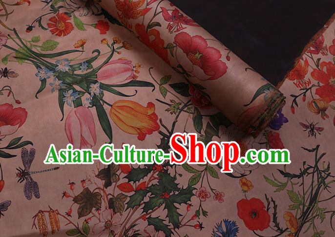 Chinese Classical Camellia Pattern Satin Fabric Traditional Cheongsam Gambiered Guangdong Silk Watered Gauze Chinese Classical Camellia Pattern Satin Fabric Traditional Cheongsam Gambiered Guangdong Silk Watered Gauze