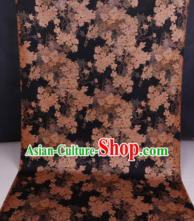 Chinese Classical Magnolia Pattern Gambiered Guangdong Silk Traditional Cheongsam Watered Gauze Black Satin Fabric Chinese Classical Magnolia Pattern Gambiered Guangdong Silk Traditional Cheongsam Watered Gauze Black Satin Fabric