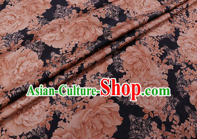 Chinese Gambiered Guangdong Silk Traditional Cheongsam Watered Gauze Classical Peony Pattern Black Satin Fabric Chinese Gambiered Guangdong Silk Traditional Cheongsam Watered Gauze Classical Peony Pattern Black Satin Fabric