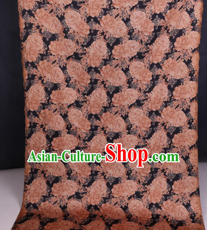 Chinese Gambiered Guangdong Silk Traditional Cheongsam Watered Gauze Classical Peony Pattern Black Satin Fabric Chinese Gambiered Guangdong Silk Traditional Cheongsam Watered Gauze Classical Peony Pattern Black Satin Fabric