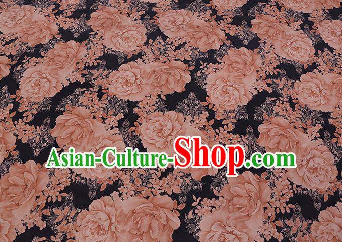 Chinese Gambiered Guangdong Silk Traditional Cheongsam Watered Gauze Classical Peony Pattern Black Satin Fabric Chinese Gambiered Guangdong Silk Traditional Cheongsam Watered Gauze Classical Peony Pattern Black Satin Fabric