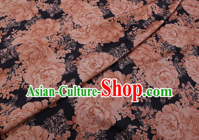Chinese Gambiered Guangdong Silk Traditional Cheongsam Watered Gauze Classical Peony Pattern Black Satin Fabric Chinese Gambiered Guangdong Silk Traditional Cheongsam Watered Gauze Classical Peony Pattern Black Satin Fabric