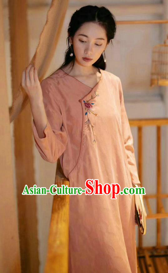 Chinese Traditional Embroidered Clothing Women Cheongsam National Pink Qipao Dress Chinese Traditional Embroidered Clothing Women Cheongsam National Pink Qipao Dress