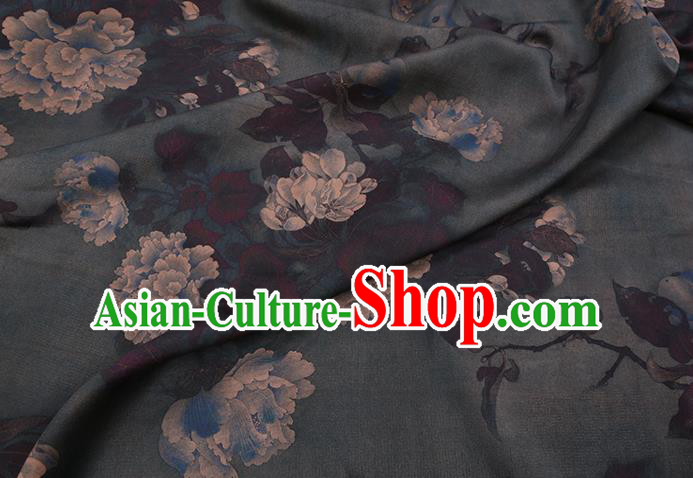 Chinese Classical Peony Pattern Atrovirens Satin Fabric Gambiered Guangdong Silk Traditional Cheongsam Watered Gauze Chinese Classical Peony Pattern Atrovirens Satin Fabric Gambiered Guangdong Silk Traditional Cheongsam Watered Gauze