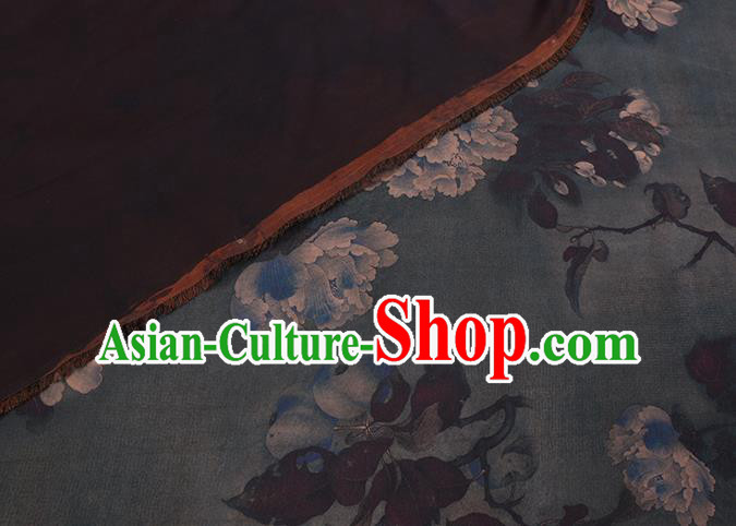 Chinese Classical Peony Pattern Atrovirens Satin Fabric Gambiered Guangdong Silk Traditional Cheongsam Watered Gauze Chinese Classical Peony Pattern Atrovirens Satin Fabric Gambiered Guangdong Silk Traditional Cheongsam Watered Gauze
