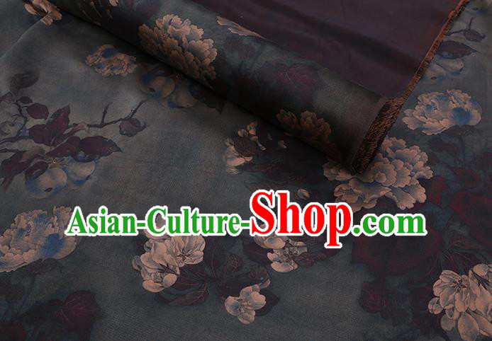 Chinese Classical Peony Pattern Atrovirens Satin Fabric Gambiered Guangdong Silk Traditional Cheongsam Watered Gauze Chinese Classical Peony Pattern Atrovirens Satin Fabric Gambiered Guangdong Silk Traditional Cheongsam Watered Gauze