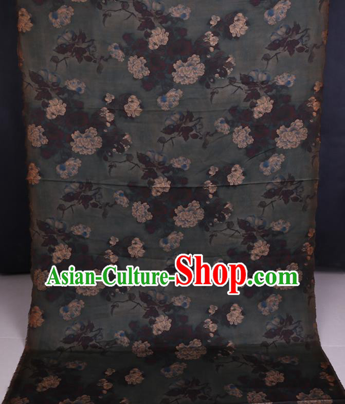Chinese Classical Peony Pattern Atrovirens Satin Fabric Gambiered Guangdong Silk Traditional Cheongsam Watered Gauze Chinese Classical Peony Pattern Atrovirens Satin Fabric Gambiered Guangdong Silk Traditional Cheongsam Watered Gauze
