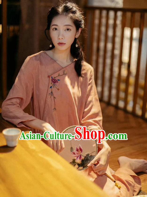 Chinese Traditional Embroidered Clothing Women Cheongsam National Pink Qipao Dress Chinese Traditional Embroidered Clothing Women Cheongsam National Pink Qipao Dress