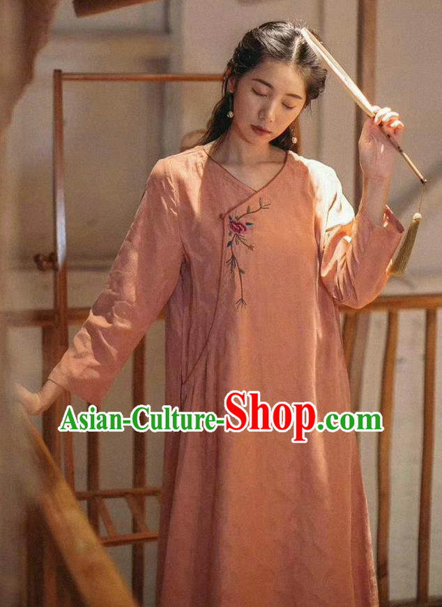 Chinese Traditional Embroidered Clothing Women Cheongsam National Pink Qipao Dress Chinese Traditional Embroidered Clothing Women Cheongsam National Pink Qipao Dress