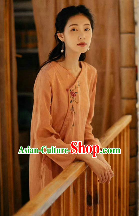 Chinese Traditional Embroidered Clothing Women Cheongsam National Pink Qipao Dress Chinese Traditional Embroidered Clothing Women Cheongsam National Pink Qipao Dress