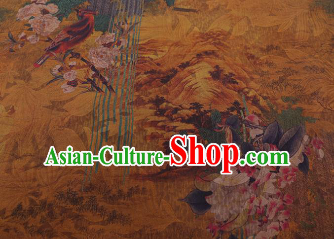 China Traditional Silk Fabric Classical Flowers Bird Pattern Cheongsam Cloth Watered Gauze China Traditional Silk Fabric Classical Flowers Bird Pattern Cheongsam Cloth Watered Gauze