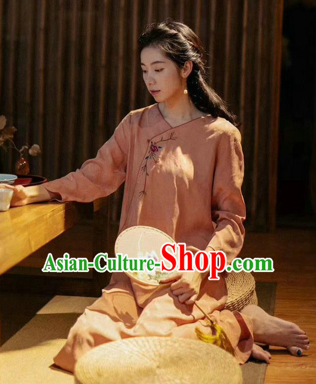 Chinese Traditional Embroidered Clothing Women Cheongsam National Pink Qipao Dress Chinese Traditional Embroidered Clothing Women Cheongsam National Pink Qipao Dress