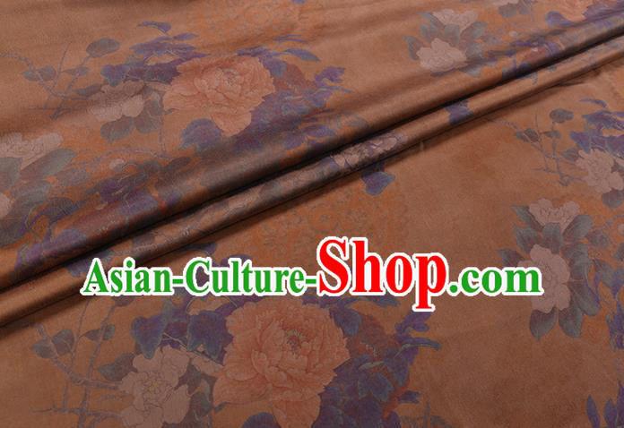 Chinese Classical Peony Pattern Orange Silk Fabric Gambiered Guangdong Silk Traditional Cheongsam Watered Gauze Chinese Classical Peony Pattern Orange Silk Fabric Gambiered Guangdong Silk Traditional Cheongsam Watered Gauze