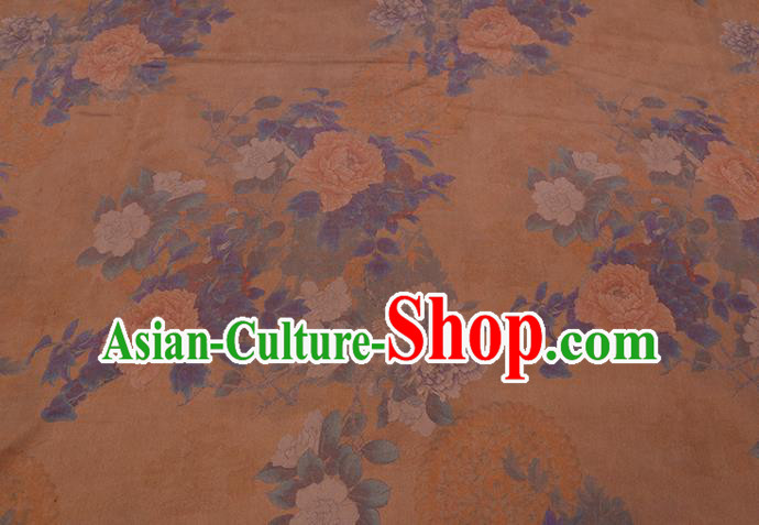 Chinese Classical Peony Pattern Orange Silk Fabric Gambiered Guangdong Silk Traditional Cheongsam Watered Gauze Chinese Classical Peony Pattern Orange Silk Fabric Gambiered Guangdong Silk Traditional Cheongsam Watered Gauze