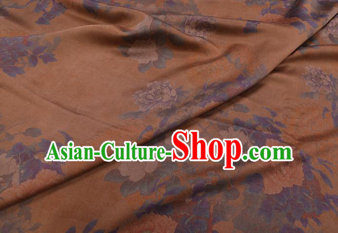 Chinese Classical Peony Pattern Orange Silk Fabric Gambiered Guangdong Silk Traditional Cheongsam Watered Gauze Chinese Classical Peony Pattern Orange Silk Fabric Gambiered Guangdong Silk Traditional Cheongsam Watered Gauze