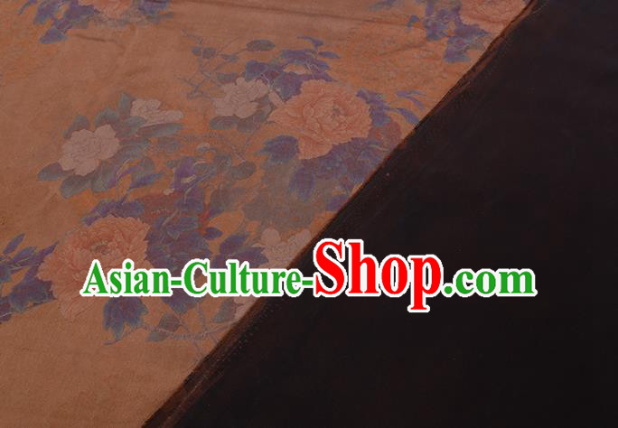 Chinese Classical Peony Pattern Orange Silk Fabric Gambiered Guangdong Silk Traditional Cheongsam Watered Gauze Chinese Classical Peony Pattern Orange Silk Fabric Gambiered Guangdong Silk Traditional Cheongsam Watered Gauze