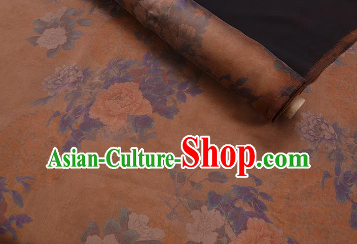 Chinese Classical Peony Pattern Orange Silk Fabric Gambiered Guangdong Silk Traditional Cheongsam Watered Gauze Chinese Classical Peony Pattern Orange Silk Fabric Gambiered Guangdong Silk Traditional Cheongsam Watered Gauze