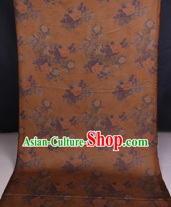 Chinese Classical Peony Pattern Orange Silk Fabric Gambiered Guangdong Silk Traditional Cheongsam Watered Gauze Chinese Classical Peony Pattern Orange Silk Fabric Gambiered Guangdong Silk Traditional Cheongsam Watered Gauze