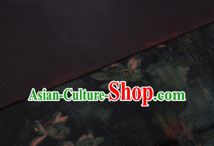 Chinese Classical Green Lotus Pattern Silk Fabric Traditional Cheongsam Gambiered Guangdong Silk Watered Gauze Chinese Classical Green Lotus Pattern Silk Fabric Traditional Cheongsam Gambiered Guangdong Silk Watered Gauze