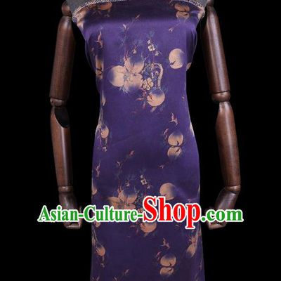 Chinese Classical Peach Pattern Purple Silk Fabric Traditional Watered Gauze Cheongsam Gambiered Guangdong Silk