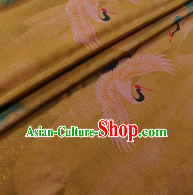 Chinese Classical Crane Pattern Yellow Gambiered Guangdong Silk Traditional Watered Gauze Cheongsam Silk Fabric Chinese Classical Crane Pattern Yellow Gambiered Guangdong Silk Traditional Watered Gauze Cheongsam Silk Fabric