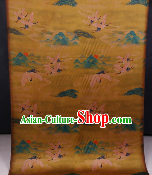 Chinese Classical Crane Pattern Yellow Gambiered Guangdong Silk Traditional Watered Gauze Cheongsam Silk Fabric Chinese Classical Crane Pattern Yellow Gambiered Guangdong Silk Traditional Watered Gauze Cheongsam Silk Fabric