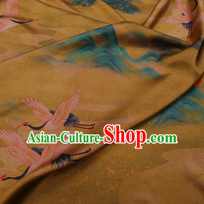 Chinese Classical Crane Pattern Yellow Gambiered Guangdong Silk Traditional Watered Gauze Cheongsam Silk Fabric Chinese Classical Crane Pattern Yellow Gambiered Guangdong Silk Traditional Watered Gauze Cheongsam Silk Fabric