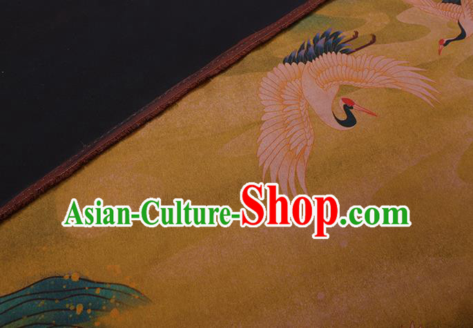 Chinese Classical Crane Pattern Yellow Gambiered Guangdong Silk Traditional Watered Gauze Cheongsam Silk Fabric Chinese Classical Crane Pattern Yellow Gambiered Guangdong Silk Traditional Watered Gauze Cheongsam Silk Fabric