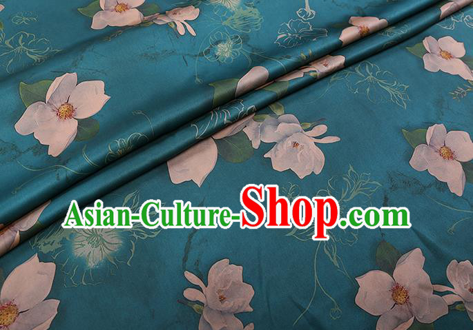 Chinese Classical Flowers Pattern Blue Gambiered Guangdong Silk Traditional Watered Gauze Cheongsam Silk Fabric Chinese Classical Flowers Pattern Blue Gambiered Guangdong Silk Traditional Watered Gauze Cheongsam Silk Fabric
