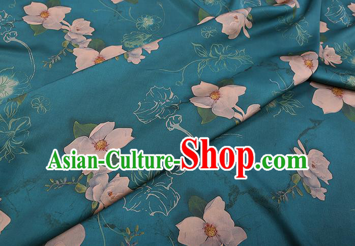 Chinese Classical Flowers Pattern Blue Gambiered Guangdong Silk Traditional Watered Gauze Cheongsam Silk Fabric Chinese Classical Flowers Pattern Blue Gambiered Guangdong Silk Traditional Watered Gauze Cheongsam Silk Fabric