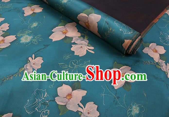 Chinese Classical Flowers Pattern Blue Gambiered Guangdong Silk Traditional Watered Gauze Cheongsam Silk Fabric Chinese Classical Flowers Pattern Blue Gambiered Guangdong Silk Traditional Watered Gauze Cheongsam Silk Fabric