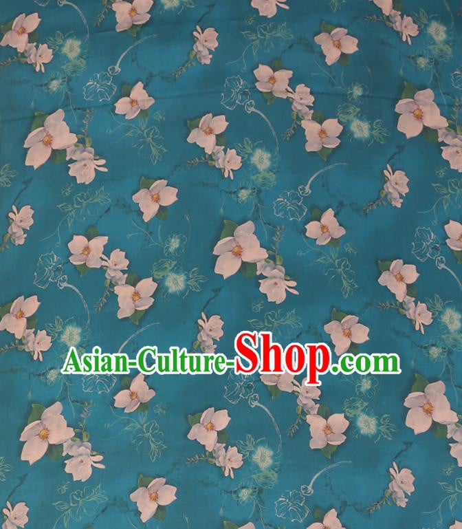 Chinese Classical Flowers Pattern Blue Gambiered Guangdong Silk Traditional Watered Gauze Cheongsam Silk Fabric Chinese Classical Flowers Pattern Blue Gambiered Guangdong Silk Traditional Watered Gauze Cheongsam Silk Fabric