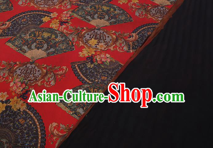 Chinese Classical Fans Pattern Red Gambiered Guangdong Silk Fabric Cheongsam Cloth Traditional Watered Gauze Chinese Classical Fans Pattern Red Gambiered Guangdong Silk Fabric Cheongsam Cloth Traditional Watered Gauze