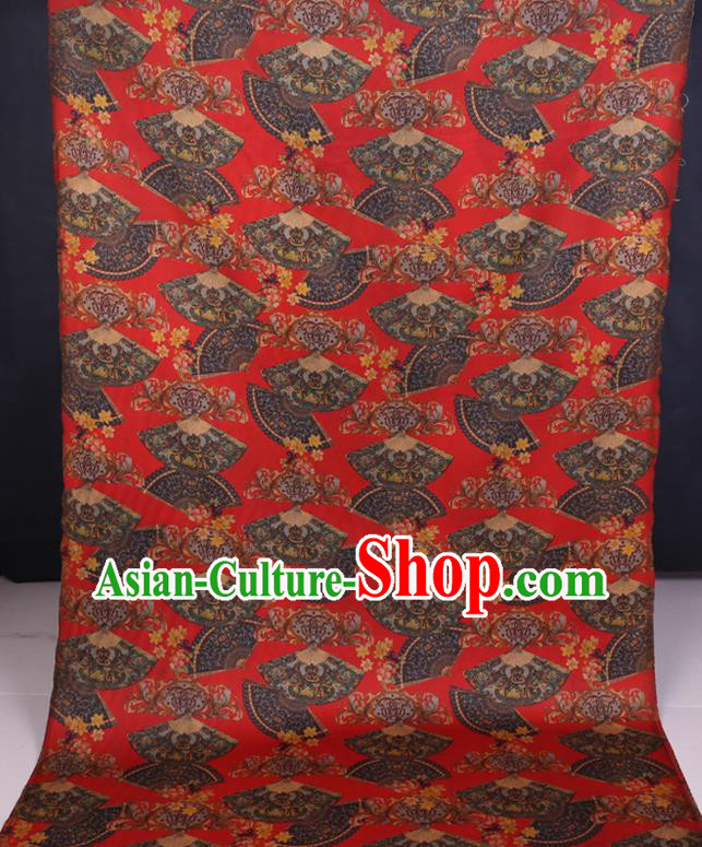 Chinese Classical Fans Pattern Red Gambiered Guangdong Silk Fabric Cheongsam Cloth Traditional Watered Gauze Chinese Classical Fans Pattern Red Gambiered Guangdong Silk Fabric Cheongsam Cloth Traditional Watered Gauze