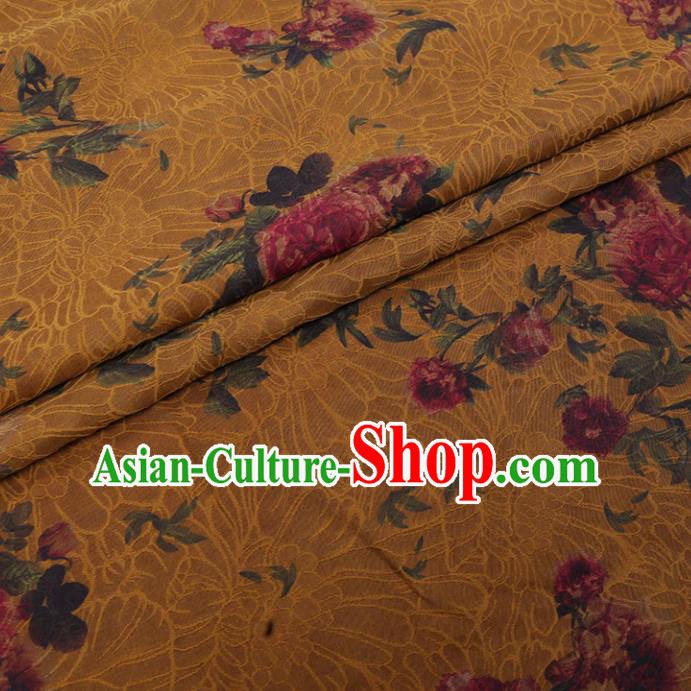 Chinese Traditional Watered Gauze Classical Flowers Pattern Yellow Gambiered Guangdong Silk Cheongsam Silk Fabric Chinese Traditional Watered Gauze Classical Flowers Pattern Yellow Gambiered Guangdong Silk Cheongsam Silk Fabric