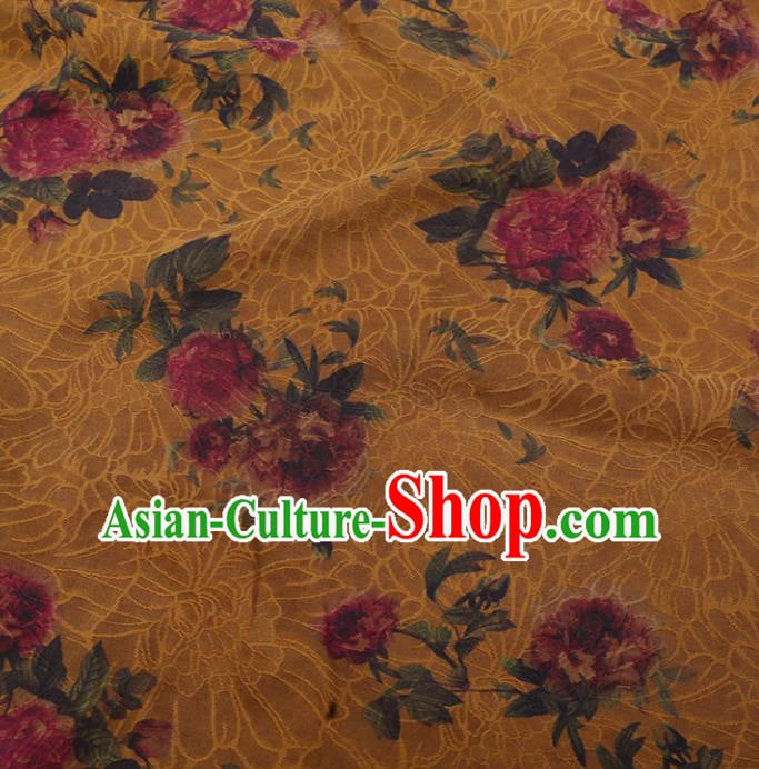 Chinese Traditional Watered Gauze Classical Flowers Pattern Yellow Gambiered Guangdong Silk Cheongsam Silk Fabric Chinese Traditional Watered Gauze Classical Flowers Pattern Yellow Gambiered Guangdong Silk Cheongsam Silk Fabric