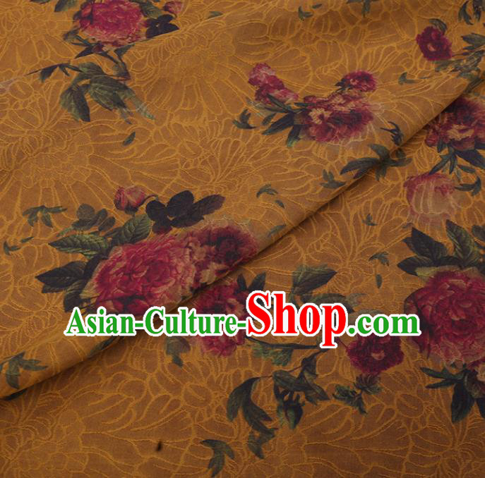 Chinese Traditional Watered Gauze Classical Flowers Pattern Yellow Gambiered Guangdong Silk Cheongsam Silk Fabric Chinese Traditional Watered Gauze Classical Flowers Pattern Yellow Gambiered Guangdong Silk Cheongsam Silk Fabric