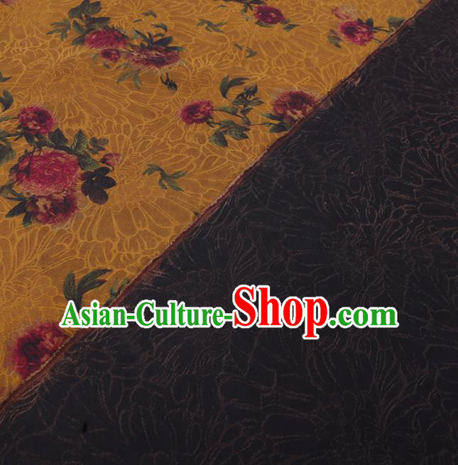Chinese Traditional Watered Gauze Classical Flowers Pattern Yellow Gambiered Guangdong Silk Cheongsam Silk Fabric Chinese Traditional Watered Gauze Classical Flowers Pattern Yellow Gambiered Guangdong Silk Cheongsam Silk Fabric