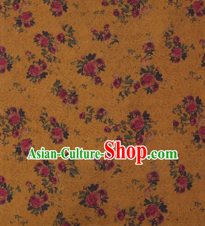 Chinese Traditional Watered Gauze Classical Flowers Pattern Yellow Gambiered Guangdong Silk Cheongsam Silk Fabric Chinese Traditional Watered Gauze Classical Flowers Pattern Yellow Gambiered Guangdong Silk Cheongsam Silk Fabric